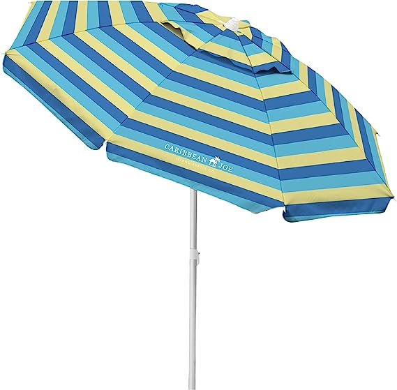 Beach Umbrella, Portable and Adjustable Tilt Sun Umbrella with UV Protection, Vented Canopy, Sand Screw Anchor, Full 6.5 ft Arc