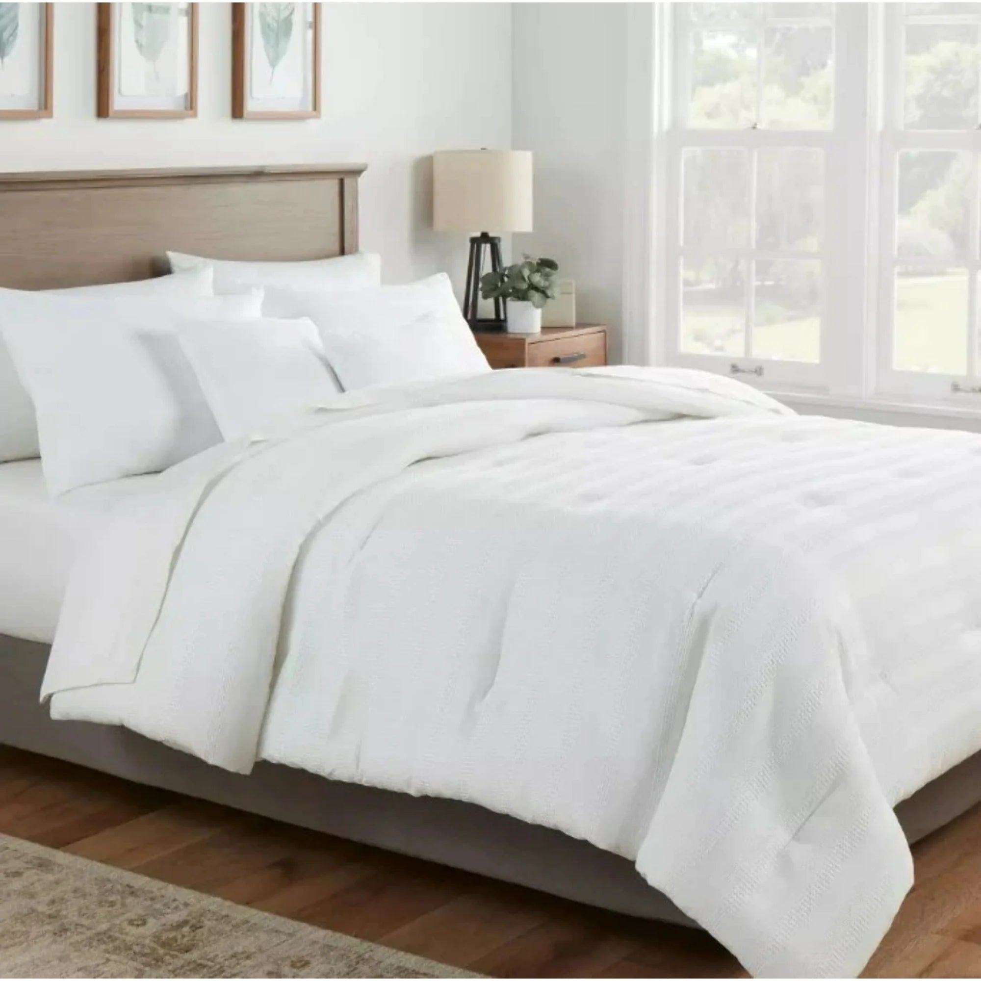 King Woven Waffle Stripe Comforter Set