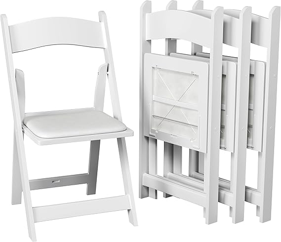 White Resin Stackable - Comfortable - Padded Seats - Indoor/Outdoor Folding Chairs for Events - 4 Pack