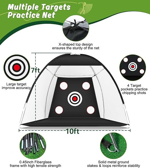 Golf Net: Golf Practice Net for Backyard Chipping Driving with Dual-Turf Golf Hitting Mat