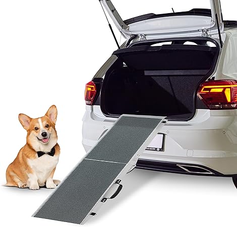 Foldable Aluminum Dog Ramp, Pet Ramp for Car, Portable, Heavy-Duty, Outdoor Use, Black
