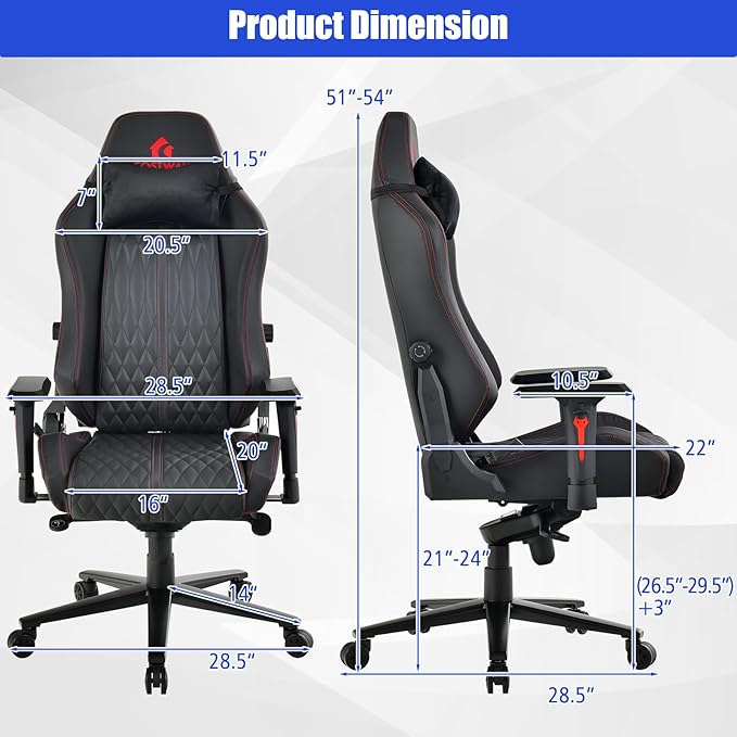 Gaming Chair, Ergonomic w/Adjustable Lumbar Support, 4D Armrests & Headrest, High Back Swivel Racing Gamer Chair, PU Leather Computer Office Chair for Adult Teen
