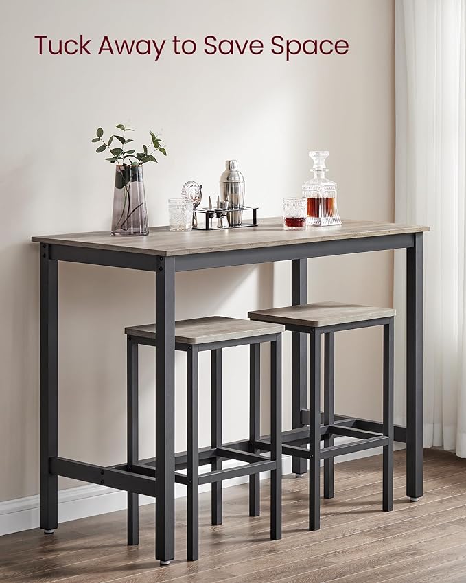 Bar Table Set, Bar Table with 2 Bar Stools, Dining table set, Kitchen Counter with Bar Chairs, Industrial for Kitchen, Living Room, Party Room, Greige and Black