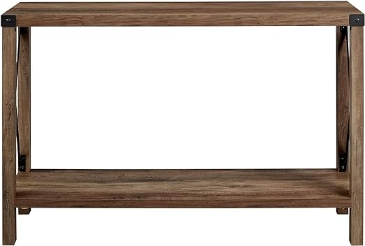 Sedalia Modern Farmhouse Metal X Entry Table, 46 Inch, Rustic Oak