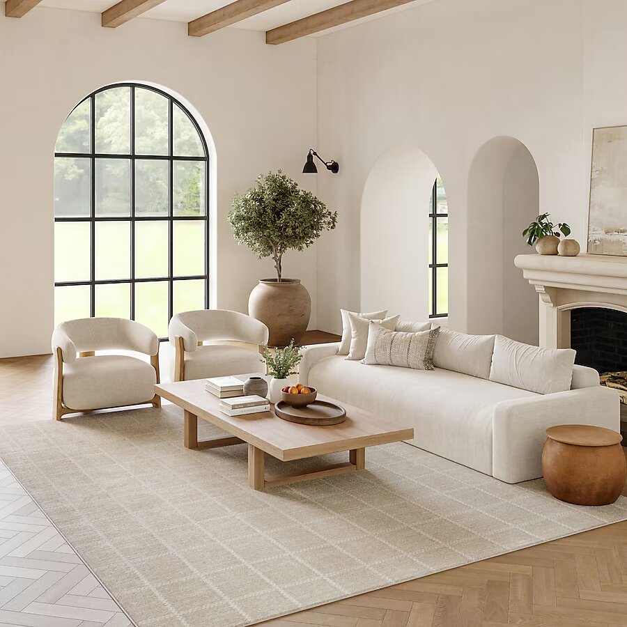9 x 12 (ft) Loomed Ivory Cream Rectangular Indoor Area rug