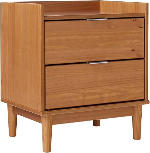 Blythe Mid-Century Modern Tray-Top 2-Drawer Nightstand, 20 Inch, Caramel