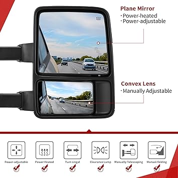 YTowing Mirrors compatible for 2008-2016 Ford F250 F350 F450 F550 Super Duty Tow Mirrors Power Heated with Amber Turn Signal Light Side Mirrors