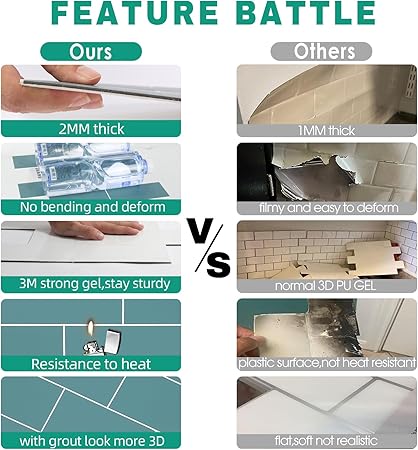 10 Sheets Peel and Stick Backsplash Tile with Framed Stick on Wall Tiles
