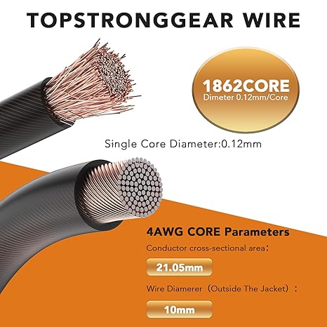 4 Gauge Black Power/Ground Wire-Copper Clad Aluminum CCA-True 4 AWG Power Wire-True Spec and Soft Touch Cable (Black)