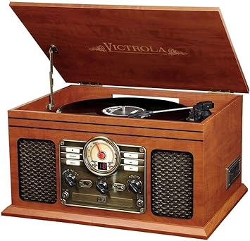 6-in-1 Bluetooth Record Player & Multimedia Center with Built-in Speakers - 3-Speed Turntable, CD & Cassette Player, FM Radio | Wireless Music Streaming | Mahogany