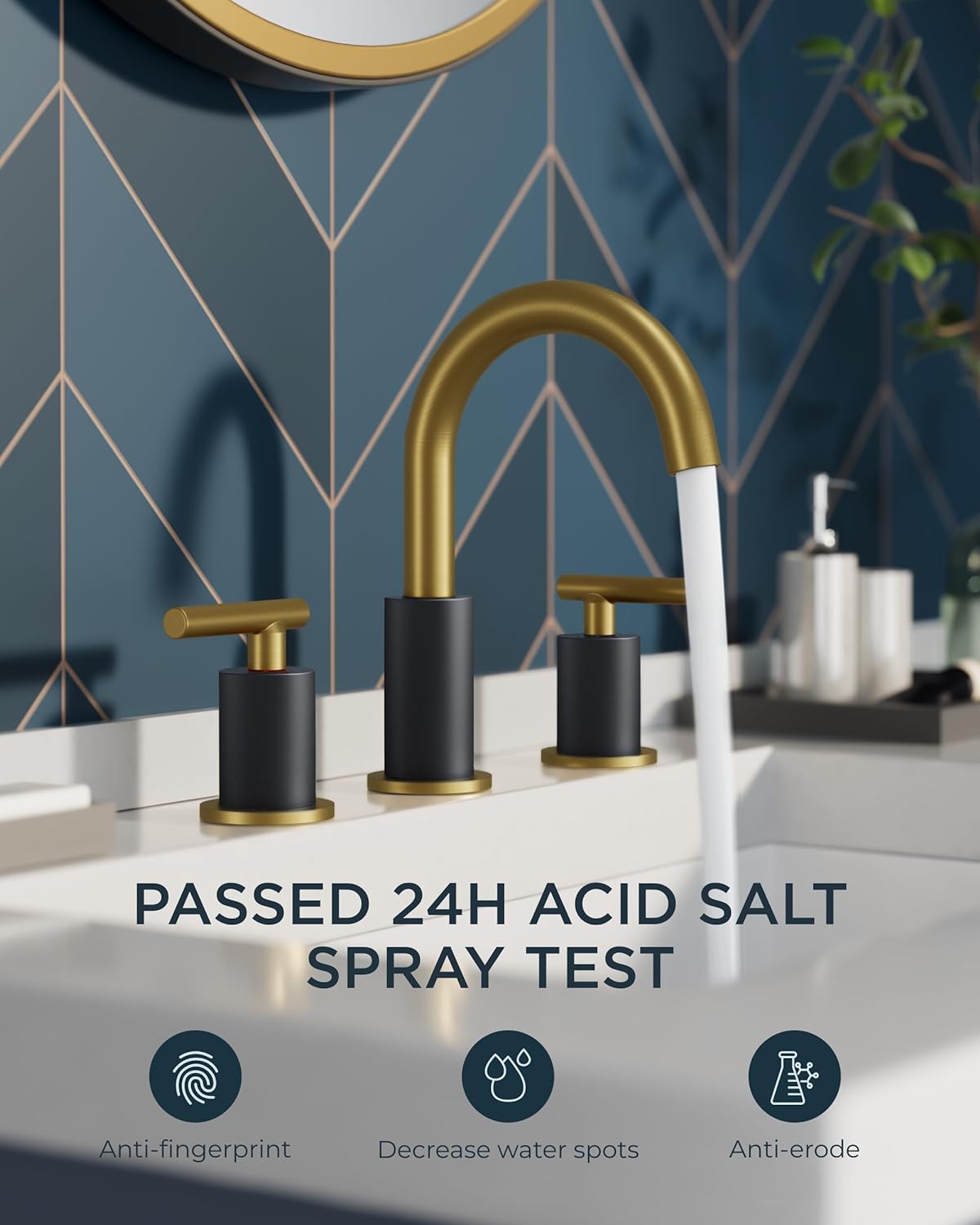 Black and Gold Bathroom Faucet 3 Hole Faucet for Bathroom Sink, Widespread Bathroom Faucet with Metal Drain Assembly,Black&Gold Sink Faucet Bathroom Two Handle, 3 Piece Vanity Faucet