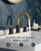 Black and Gold Bathroom Faucet 3 Hole Faucet for Bathroom Sink, Widespread Bathroom Faucet with Metal Drain Assembly,Black&Gold Sink Faucet Bathroom Two Handle, 3 Piece Vanity Faucet