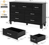 Black Dresser, Modern 7 Drawer, Large Wooden Chest with 5 Solid Wood Legs, Metal Handles, Wide Double