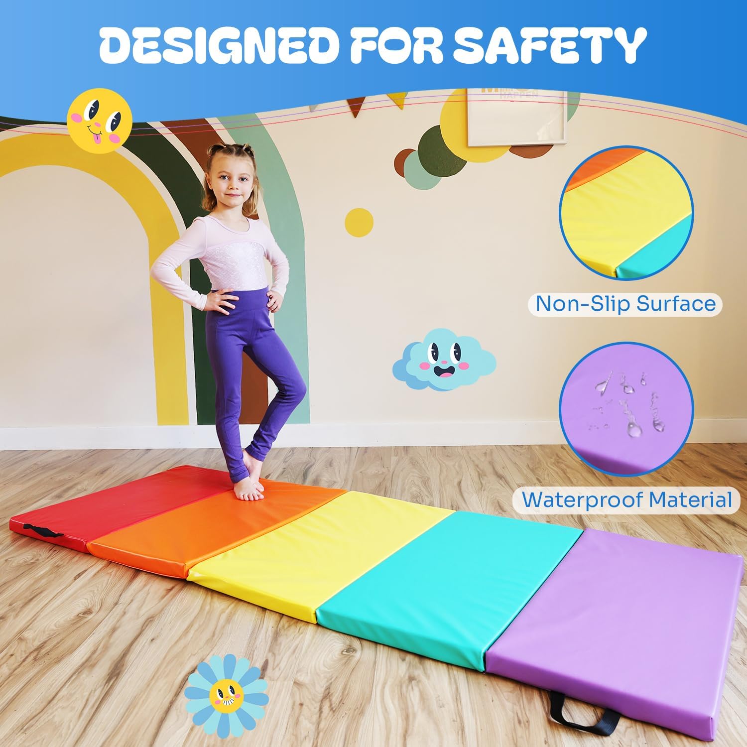 Tumbling Mat for Kids - Gymnastics Mat - Folding Exercise Tumble Mat for Home Gyms