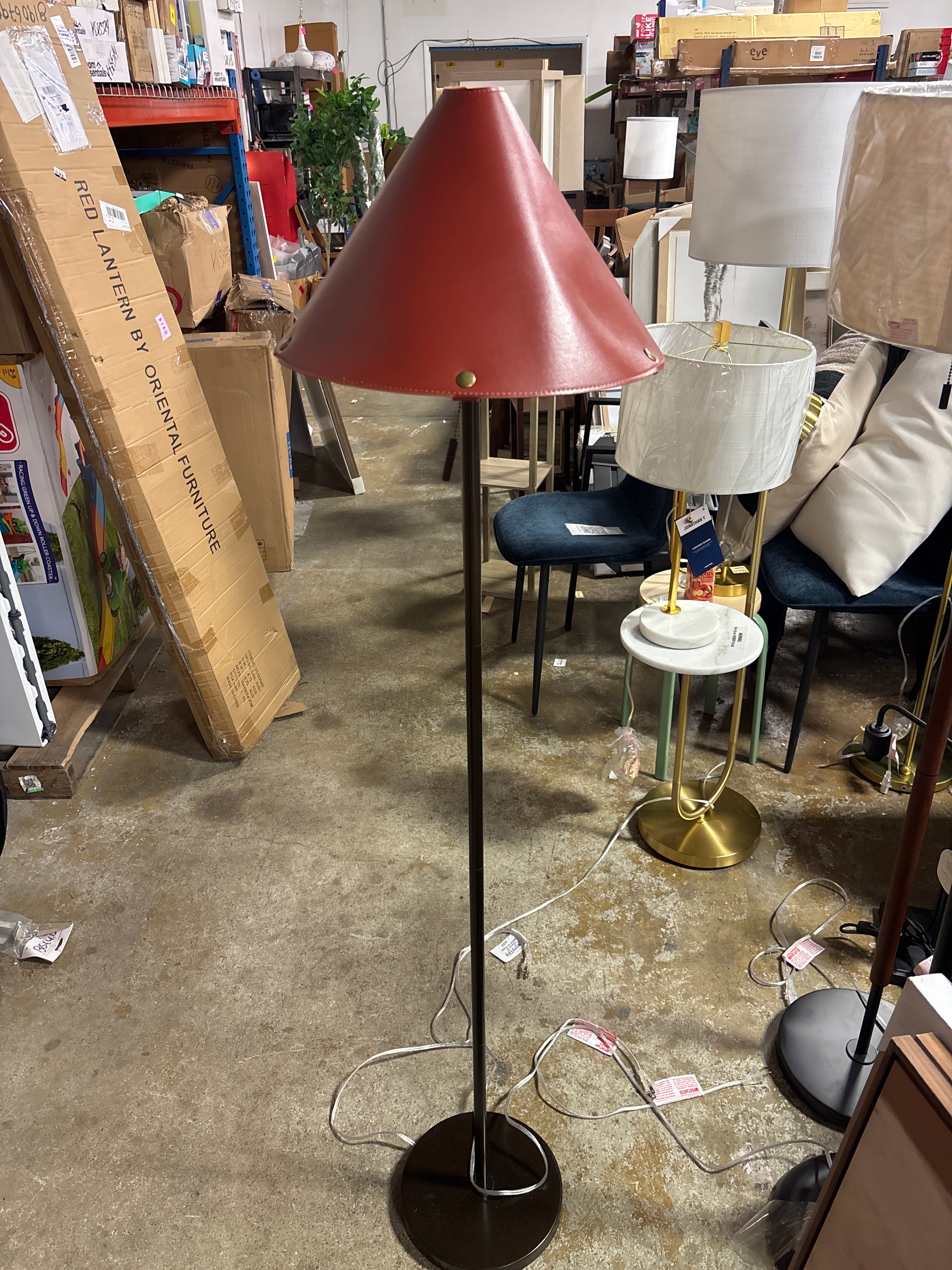 Floor Lamp with Leather Shade - Brown SHOWROOM ITEM