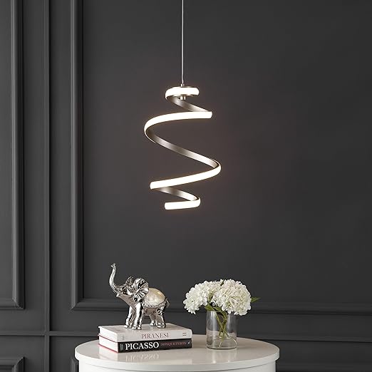 Whirl 1-Light Modern Minimalist Aluminum/Iron Abstract Integrated LED Pendant Designer, Eclectic, Contemporary, Style, Glam, Office, Living Room, Dining Room, Bedroom, Silver