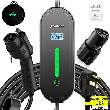 Universal Portable Level 2 EV Charger 32Amp 240V Electric Car Charger for All North American EVs Includes J1772 and Tesla, 25FT EV Charging Cable with NEMA 14-50 Plug (with Tesla Adapter)