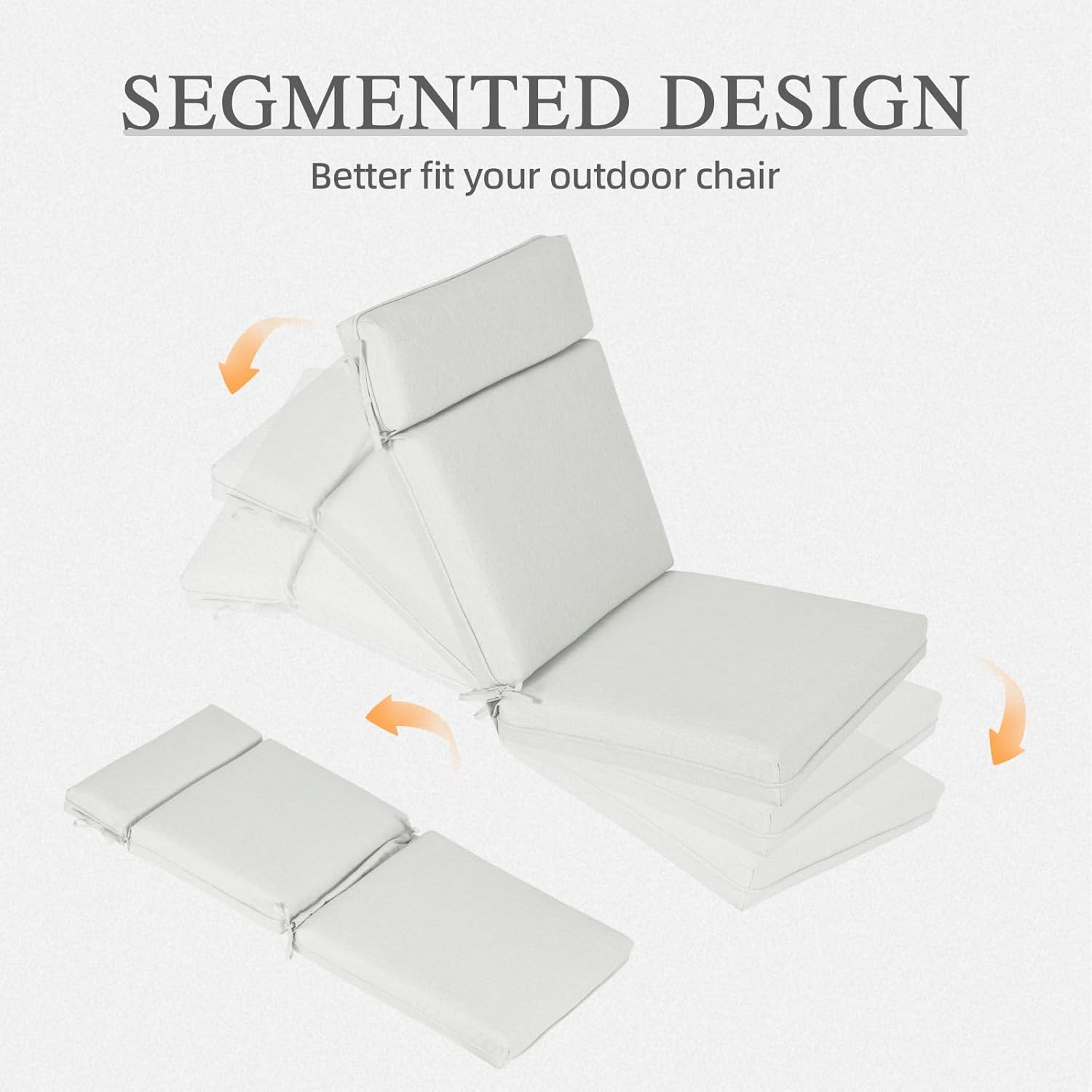 Polyester High Back Segmented Outdoor Chair Cushion, Set of 4, Grey
