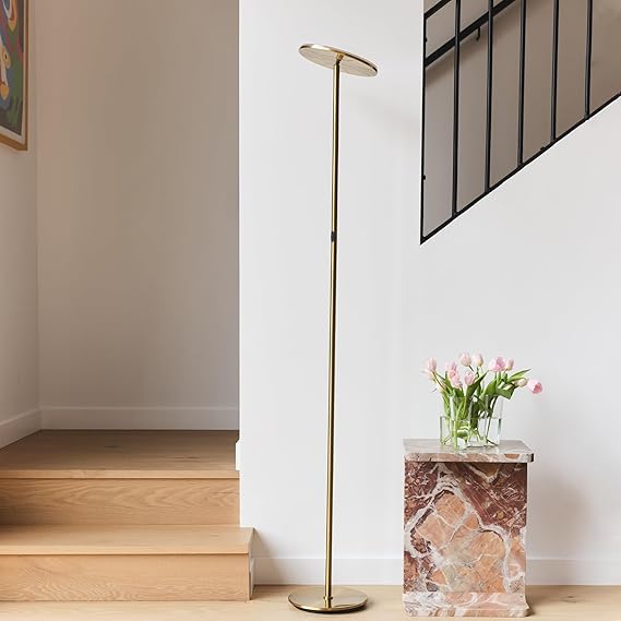 Sky LED Floor lamp - Torchiere Super Bright, Dimmable, Tall Standing Lamp - Gold Brass