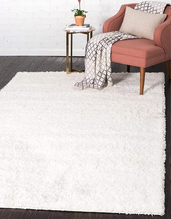 Solid Shag Collection Area Rug Rectangle, Snow White