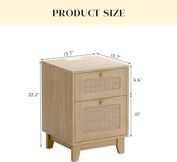 Modern Wicker Rattan Nightstand Set of 2