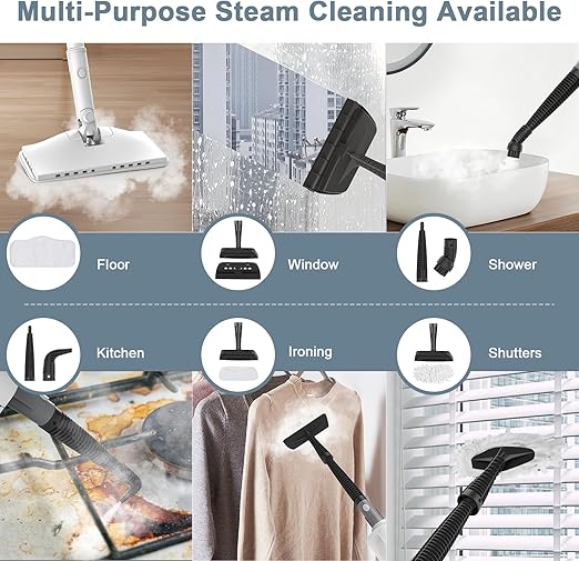Steam Cleaner, 6 in1 Rotated Steam Mop Cleaner with 2 Modes, 2 Microfiber Pads, Detachable Steam Mops for Floor, Laminate Floor, Tiles Cleaning (White)