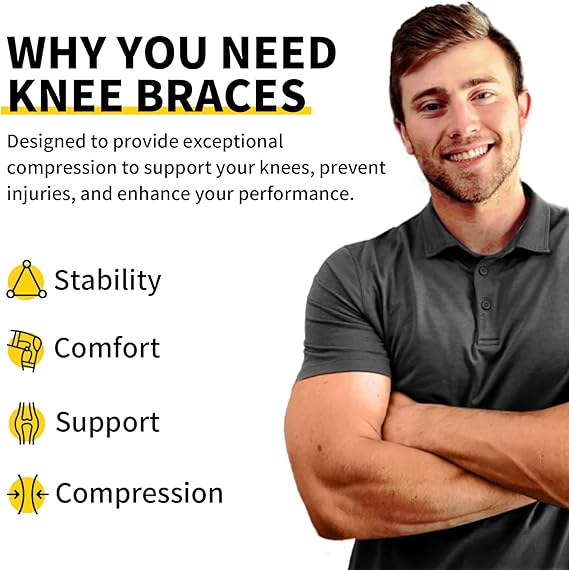 2 Pack Knee Braces for Knee Pain, Knee Compression Sleeve for Men and Women, Knee Support for Meniscus Tear, Running, Weightlifting, Workout, ACL, Arthritis, Joint Pain Relief (Black,Medium)