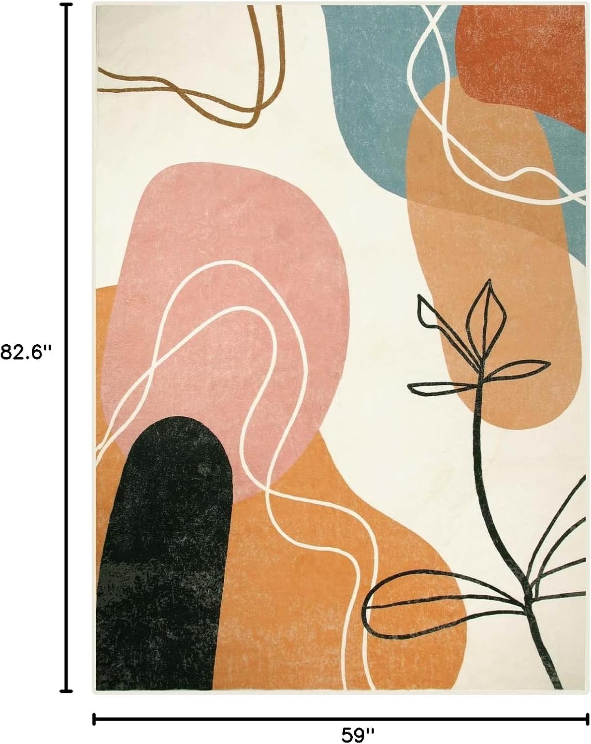 Boho Art 9'x12' Area Rug, Machine Washable Rugs, Minimalist Abstract Throw Mat, Non-Slip Mid Century Modern Aesthetic Carpet