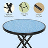 Bistro Table Folding Side Table with Tempered Glass Tabletop,Small End Table, Blue