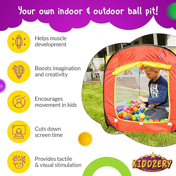 Ball Pit Play Tent for Kids | Large Ball Pits for Toddlers, and Babies | Fill Playhouse with Plastic Balls Idea | Indoor & Outdoor Foldable Baby Tent (200 Balls Included)