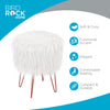 White Faux Fur Vanity Stool Chair - Soft Furry Compact Padded Seat - Vanity, Living Room, Bedroom and Kids Room Chairs - Hair Pin Metal Legs Upholstered Decorative Furniture Foot Rest