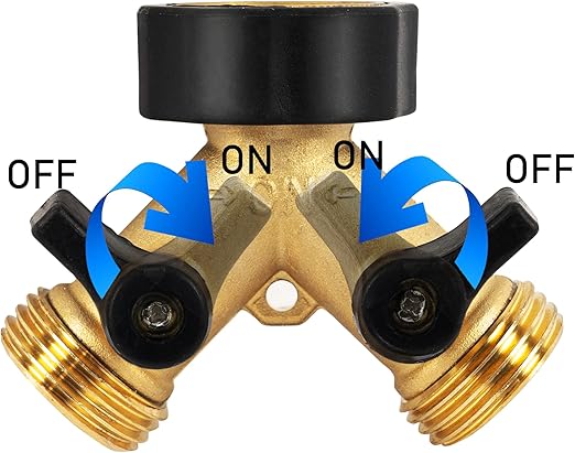2 Pack Brass Garden Hose Splitter 2 Way, 3/4 Inch Hose Connector Tap Splitter, Hose Y Splitter, Hose Spigot Adapter 2 Valves with 4 Extra Rubber Washers