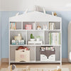 Kids Bookshelf 9-Cubby Toy Storage Organizer White Bookcase Toddlers Playhouse Cabinet Shelf for Boys Girls Wooden Storage Toy Shelf for Playroom, Nursery, Kids Room