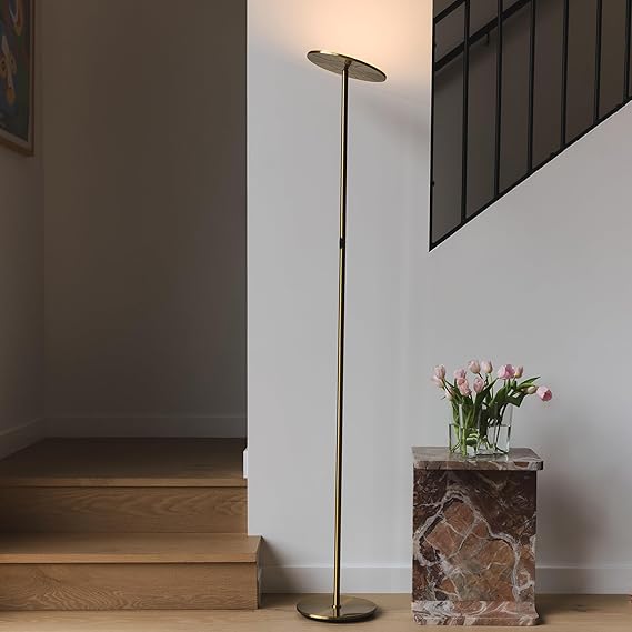 Sky LED Floor lamp - Torchiere Super Bright, Dimmable, Tall Standing Lamp - Gold Brass