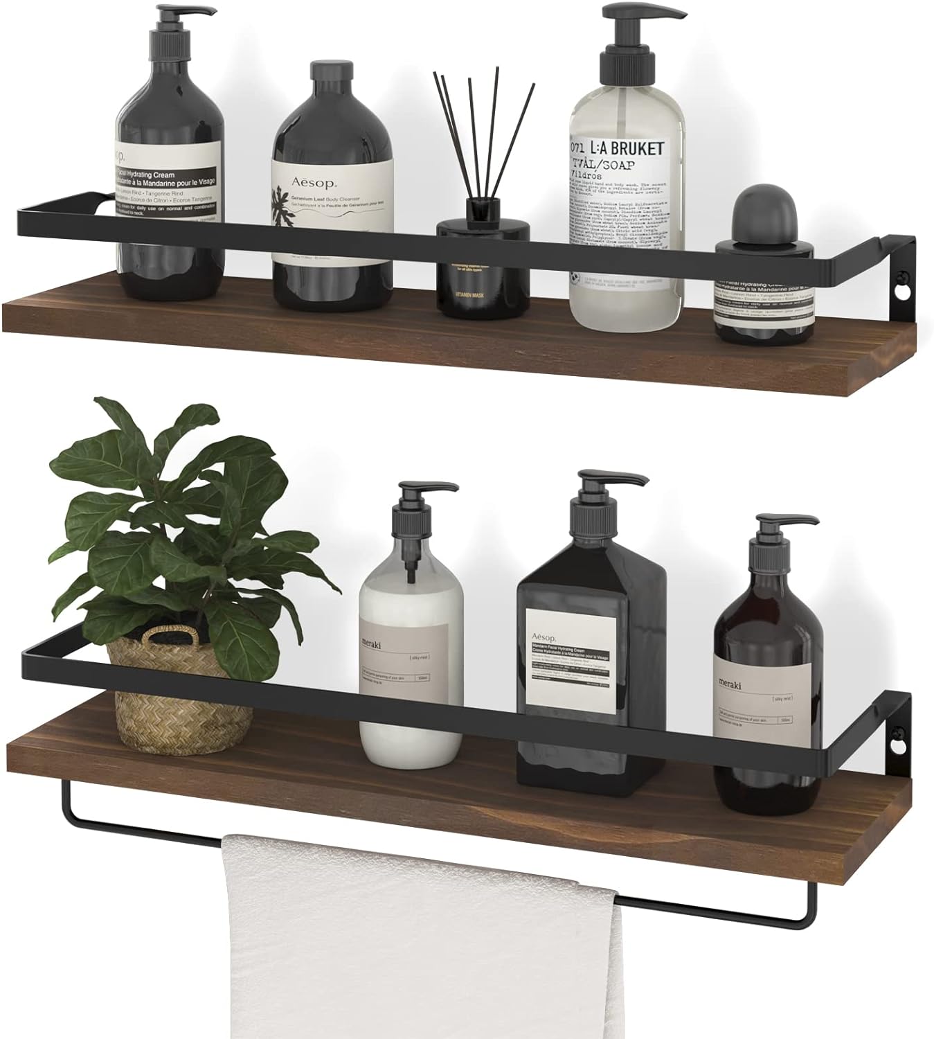 Floating Shelves Wall Mounted Storage Shelves for Kitchen, Bathroom,Set of 2 Brown
