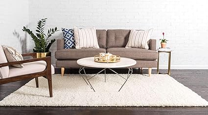 Solid Shag Collection Area Rug 9' x 12' Pure Ivory