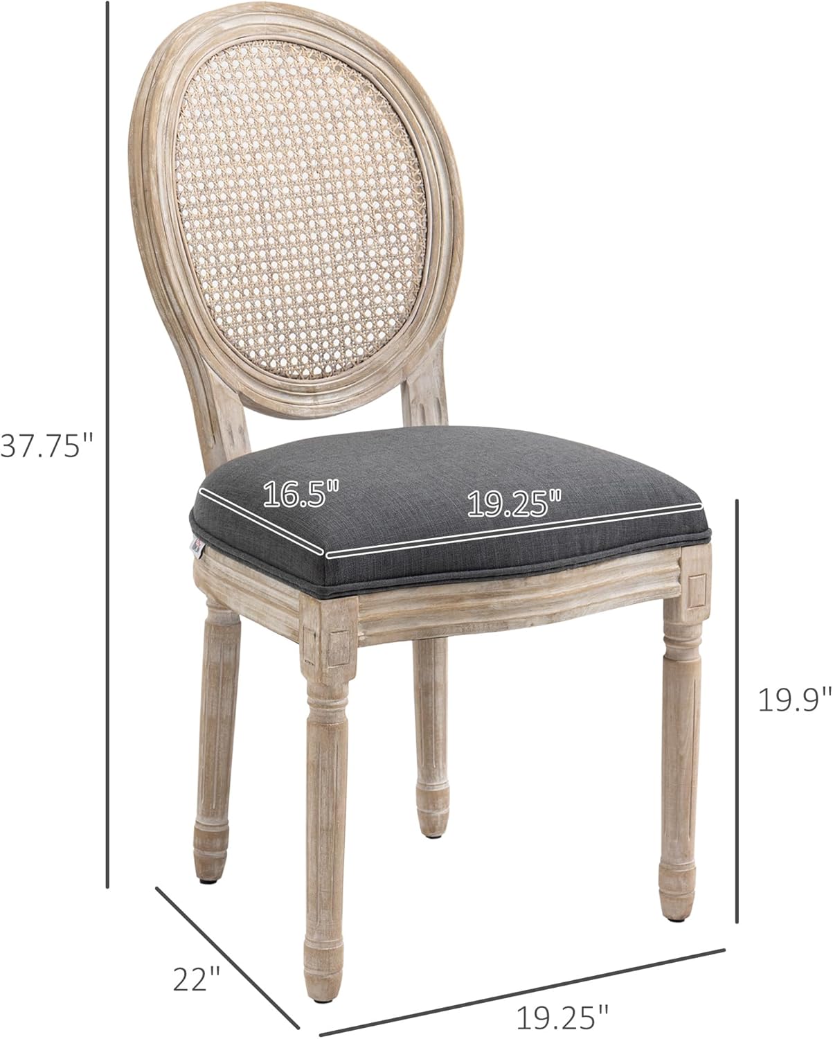 French-Style Upholstered Dining Chair, Armless Accent Side Chairs with Rattan Backrest and Linen-Touch Upholstery