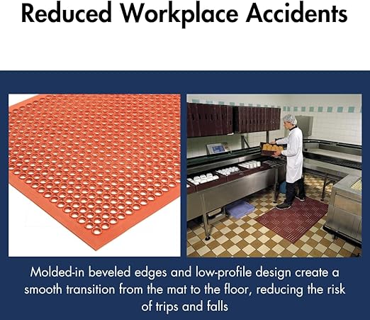 Lightweight Restaurant Rubber Floor Mat with Drainage Holes and Beveled Edges, Anti-Slip Mats, Black