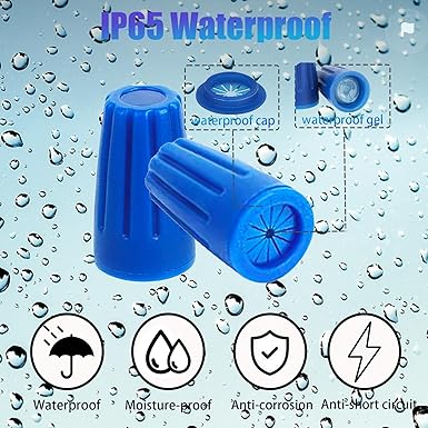 30PCS Waterproof Wire Electrical Connectors, Outdoor Seal Electrical Twist Nuts Caps Cable Terminal Connector for Landscape Light, Irrigation Valves, Wet Location Installation, Blue