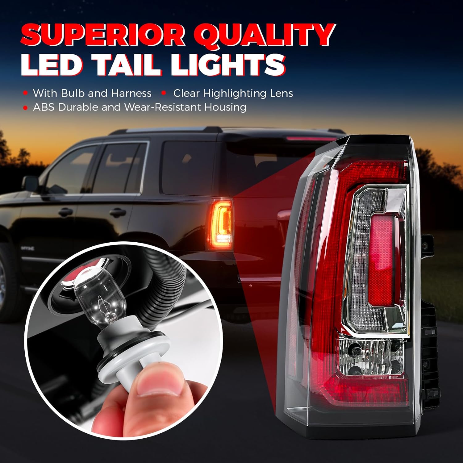 LED Tail Light Assembly Compatible GMC Yukon XL Left Driver Side Rear Taillight Assembly With Bulb Replaces