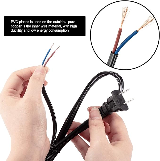 10 Packs Light Cord Set Lamp Cord Cable Cord with Molded Plug, Pure Copper Stripped Ends Ready for Wiring, Black