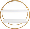 Sequoia Modern Round Wall Shelf, White and Gold, Contemporary Glam 2-Tier Floating Shelf Decor