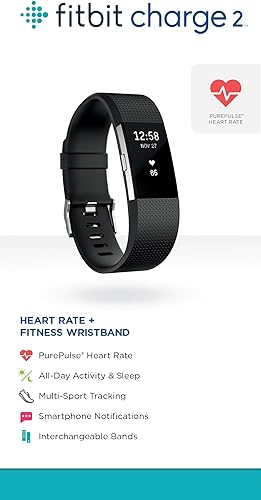 Charge 2 Heart Rate + Fitness Wristband, Black, Small (US Version), 1 Count