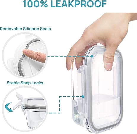 8 Pack Glass Containers Set for Food Storage with Airtight Lids, Meal Prep Container Glass