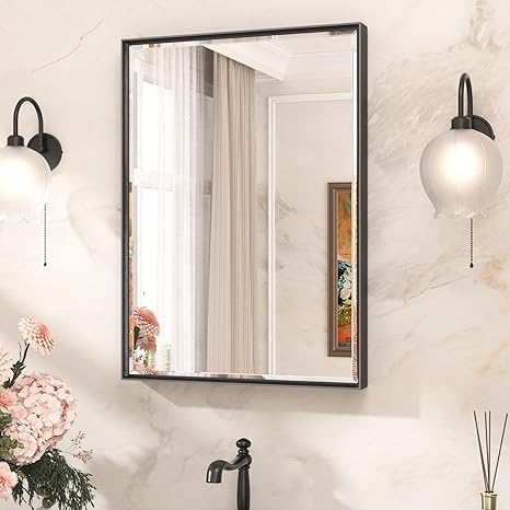 Black Vanity Mirror Beveled Frame Mirror, Tempered Glass, Shatterproof