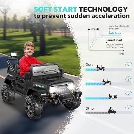 Electric Ride on Car - 12V Battery Powered Cars with Parent Remote Control, LED Lights, 3 Speeds, Spring Suspension, Seat Belt, MP3, Electric Truck, Black