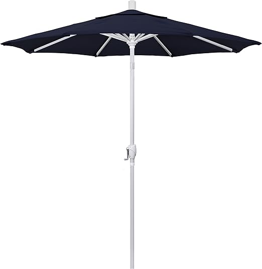Round Aluminum Market Umbrella, Crank Lift, Push Button Tilt, White Pole, Navy Blue Olefin
