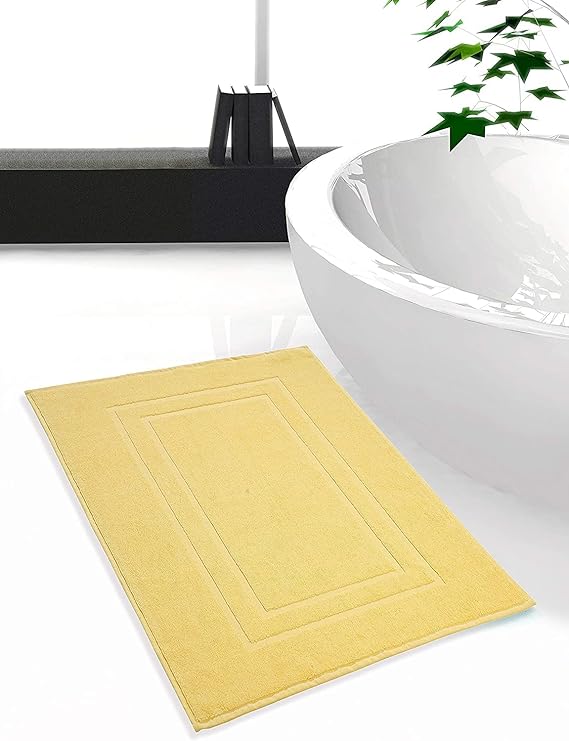 100% Cotton Terry Bath Mats 2 Piece Towel Like Bath Mats (30x21 Inch) Hotel Spa Bathroom Shower Step Out Tub Floor Mats [NOT A Bathroom Rug] Soft Absorbent Washable Mats (Yellow)