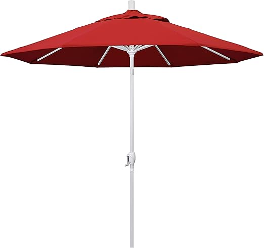 Round Aluminum Market Umbrella, Crank Lift, Push Button Tilt, White Pole, Sunset