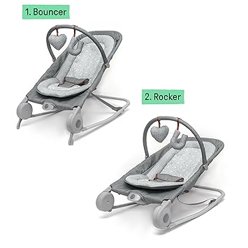 2-in-1 Bouncer & Rocker Duo (Heather Gray) Convenient and Portable Rocker and Bouncer for Babies Includes Soft Toys and Soothing Vibrations